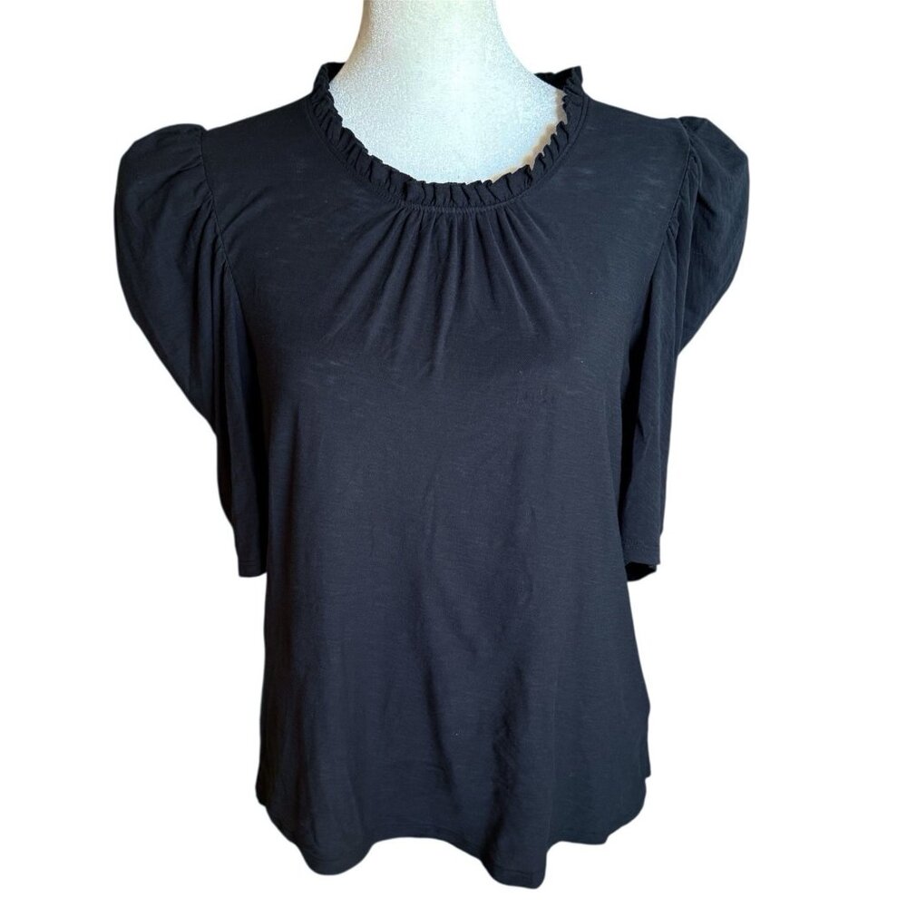 Nation LTD Emma Tee Sz Large Puff Sleeve Top Ruffle Victorian Key Hole Back - Picture 2 of 8